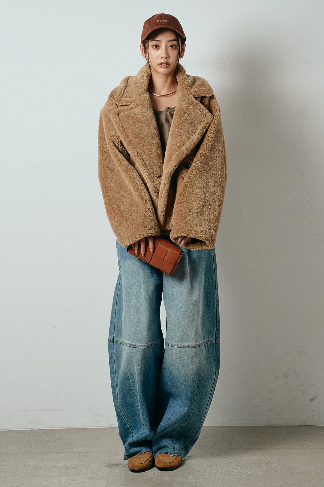 【2月中旬発送】
[SET]テディボアショートジャケット+加工デニムタックコクーンワイドパンツ(2set)