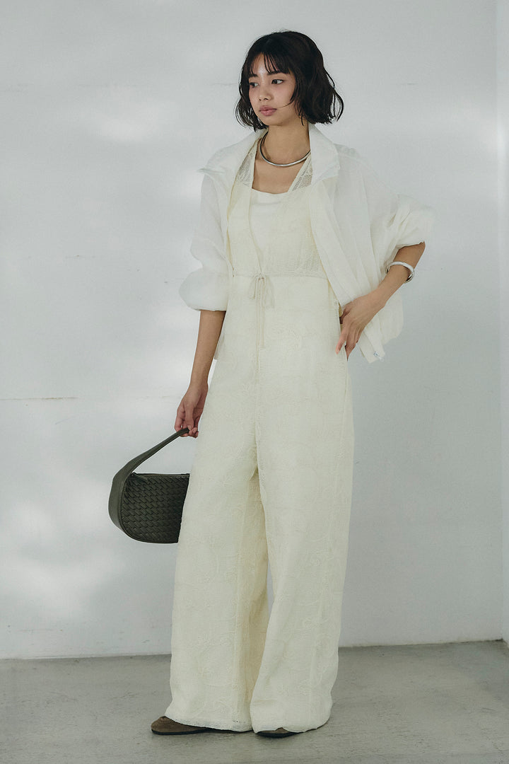 [SET]スタンドネックシアーブルゾン+レースサロペット(2set)