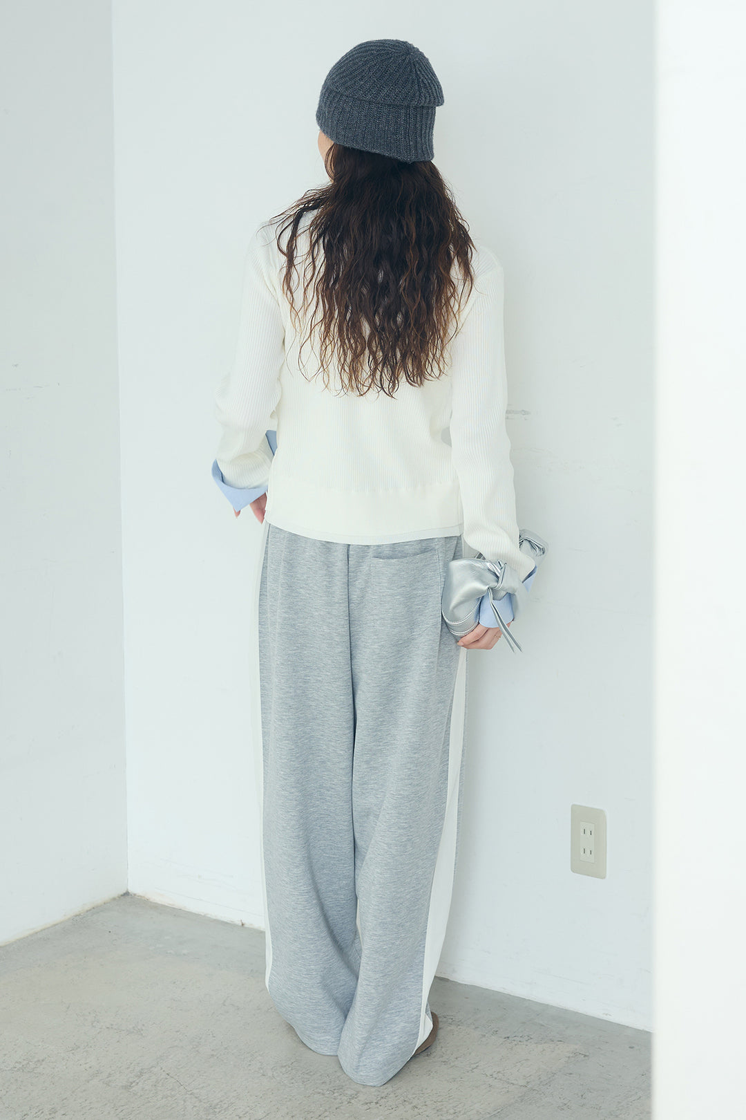 [SET]シャツドッキングボタンニットカーディガン+異素材切り替えスウェットパンツ(2set)