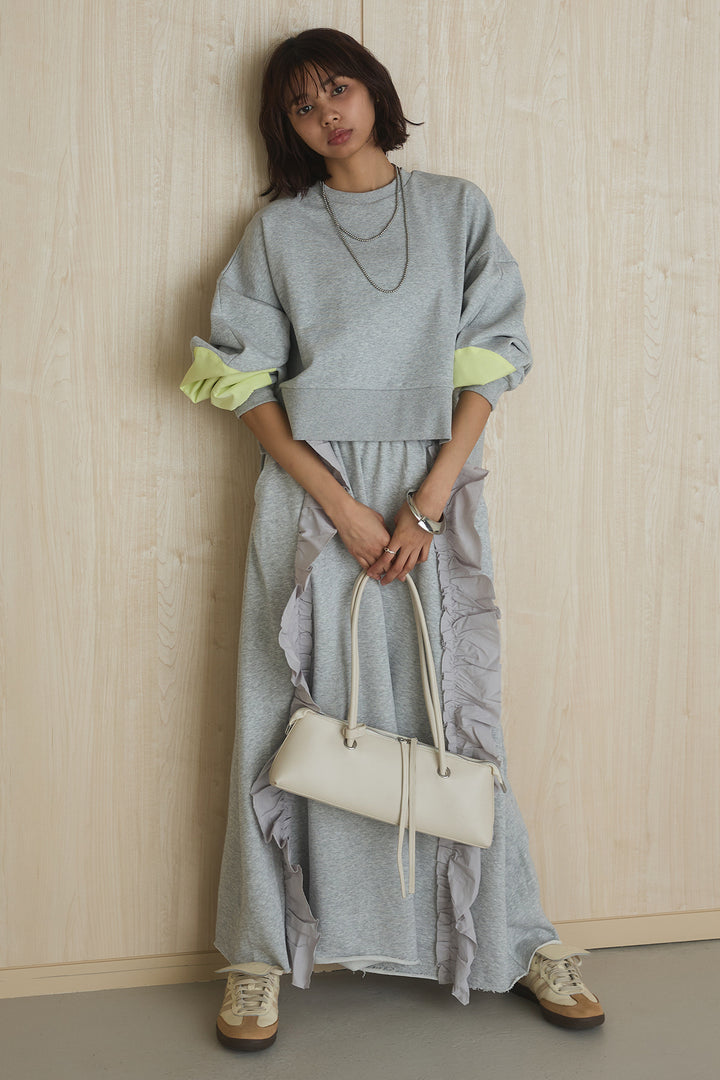 [SET]アームパッチスウェットプルオーバー+ビッグフリルスウェットロングスカート(2set)