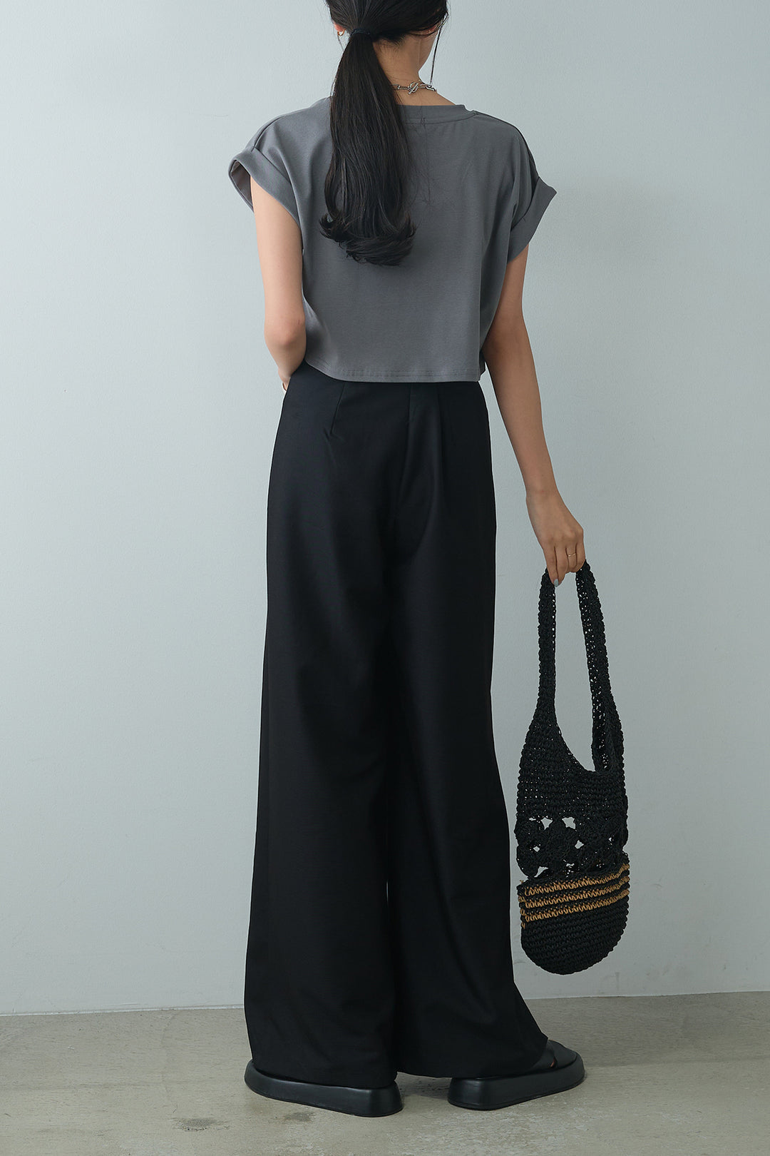 [SET]ショート丈NEWYORKロゴTシャツ+ベルト付きクロスデザインパンツ(2set)