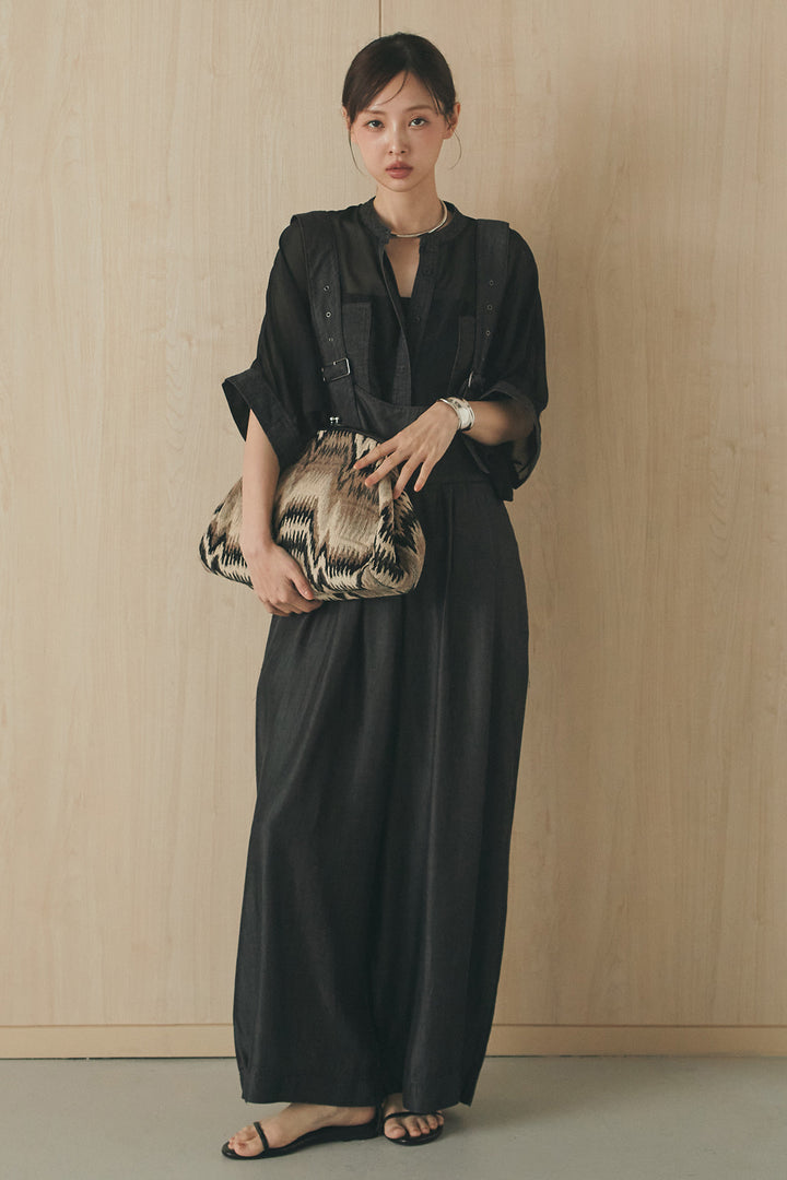 [SET]デニムライクビッグツーポケシアーシャツ+前後2WAYテンセルデニムサロペット(2set)