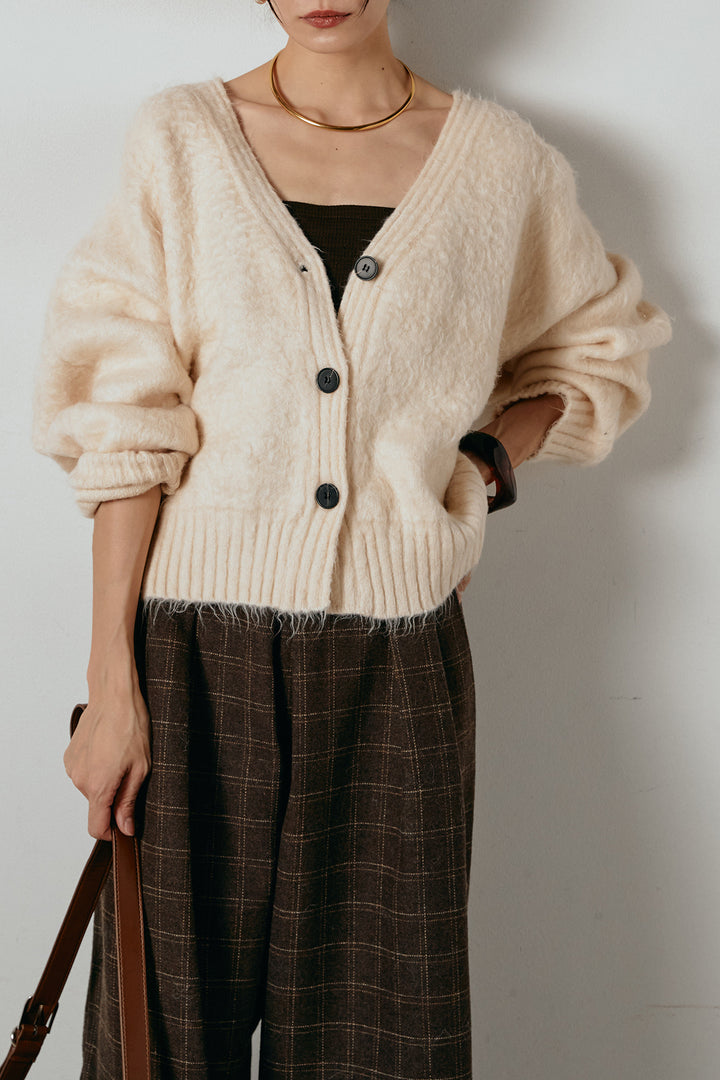 起毛ボタンニットカーディガン/アイボリー