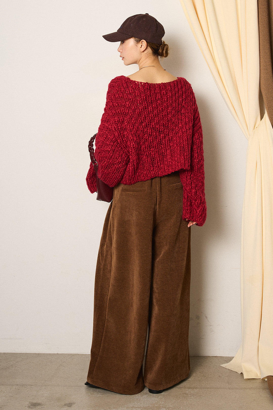 [SET]チャンキースラブニットクロップドプルオーバー+ベルトループコーデュロイワイドパンツ(2set)