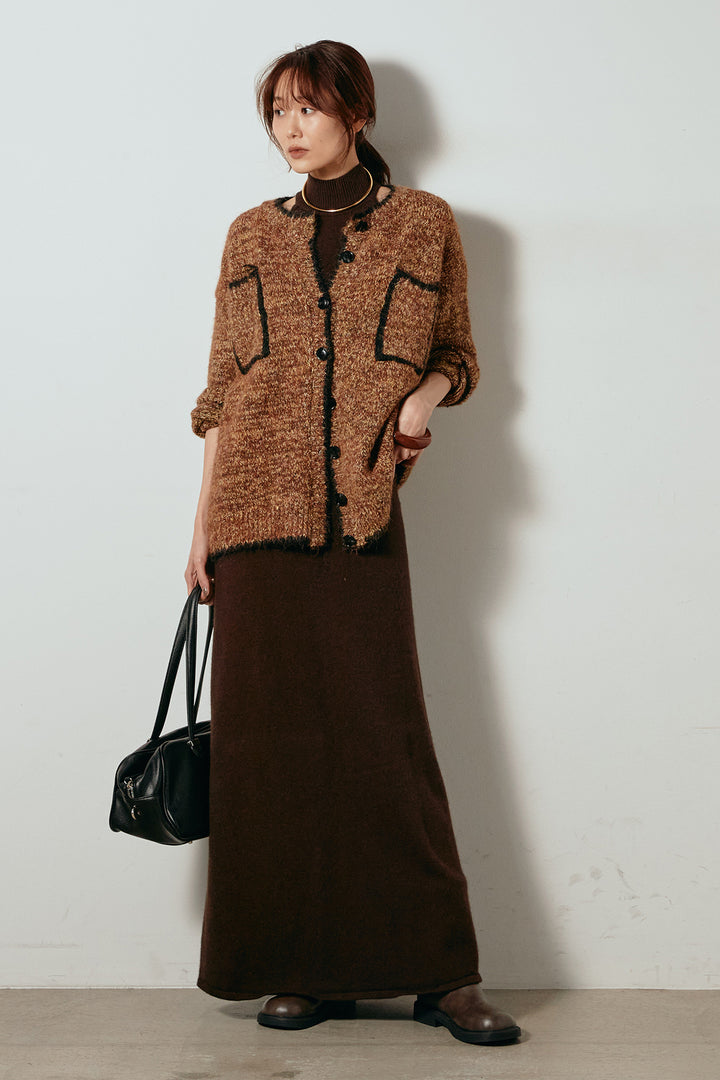 [SET]ミックスニットポケットカーディガン+ノースリーブニットロングワンピース(2set)