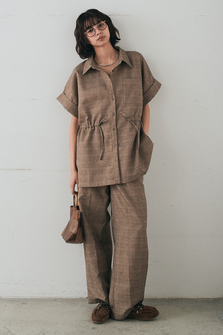 [SET]ツイードウエストドロストシャツ+ツイードタックパンツ(2set)