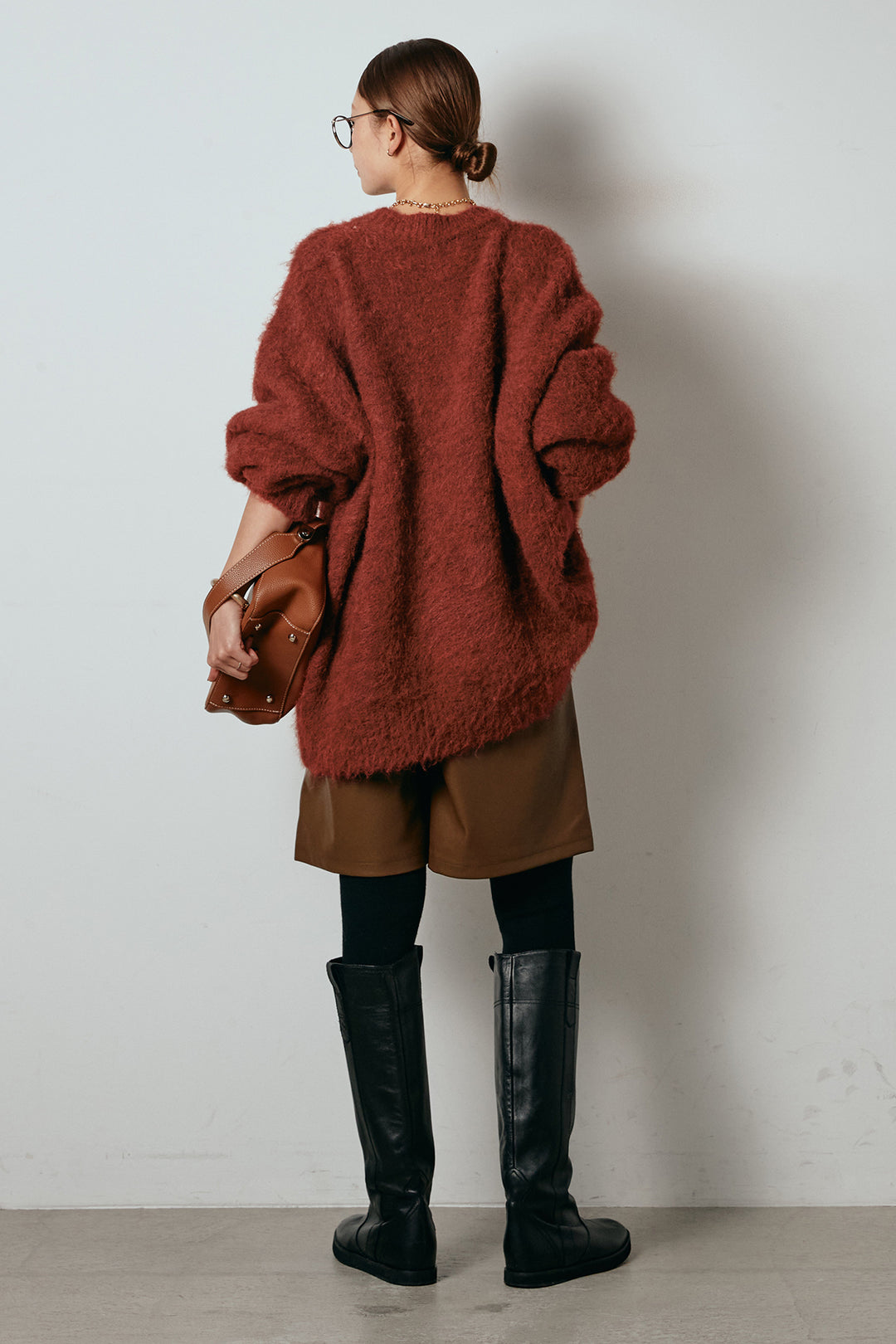 [SET]シャギーニュアンスアニマルニット+ストレッチエコレザーバミューダパンツ(2set)