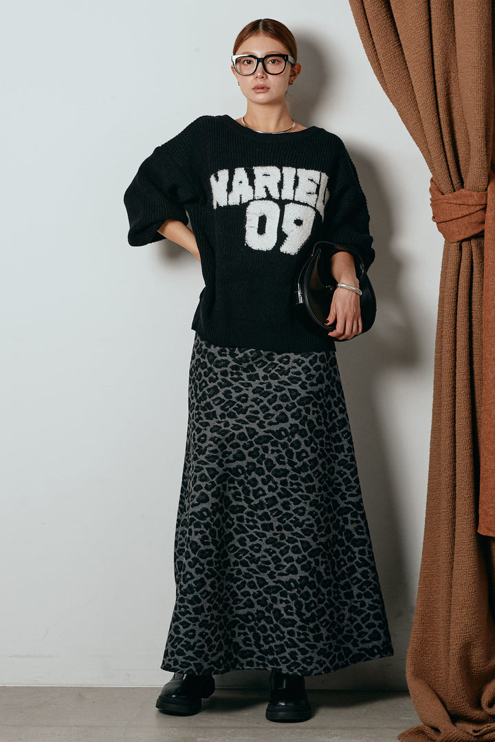 [SET]ロゴジャガードニットトップス+レオパードロングスカート(2set)