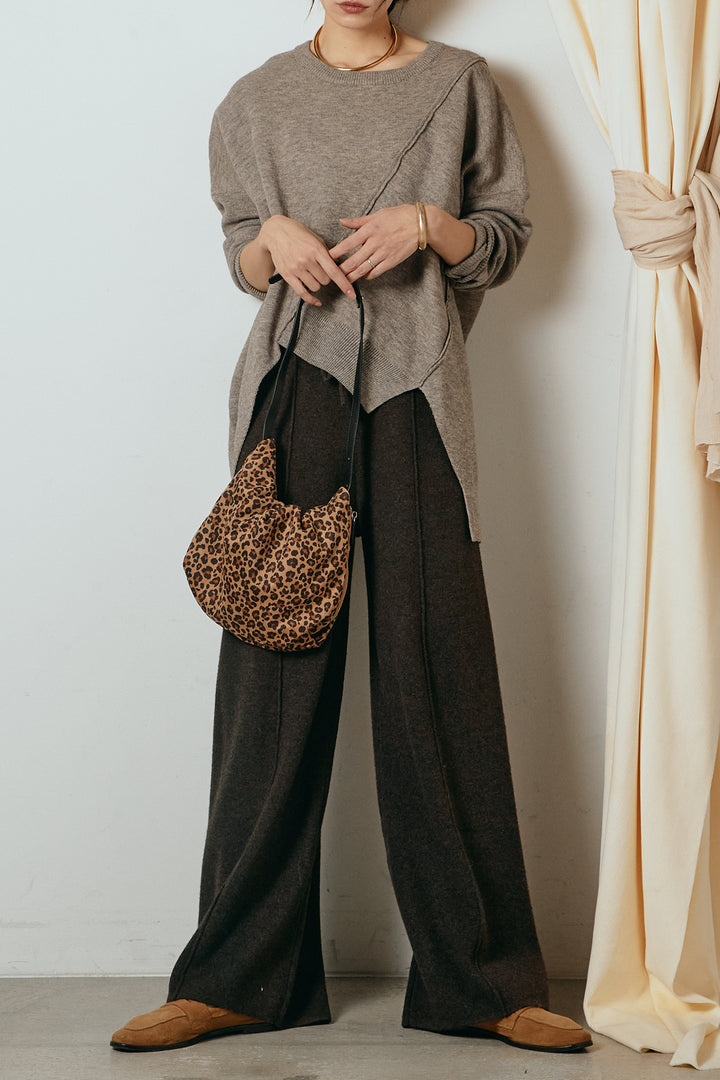 [SET]アシンメトリーデザインニットトップス+センターラインニットパンツ(2set)