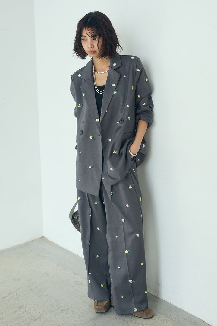 [SET]TRツイル花刺繍ジャケット+TRツイル花刺繍パンツ(2set)