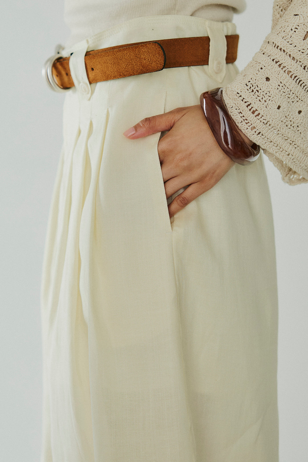 [SET]鍵編みフラワーレースカーディガン+タック入りワイドパンツ(2set)