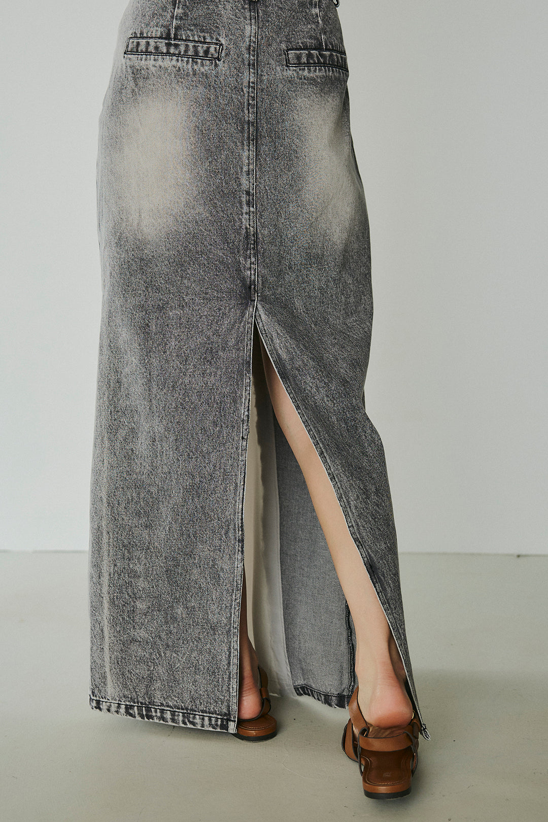 サテン切り替えデニムスカート