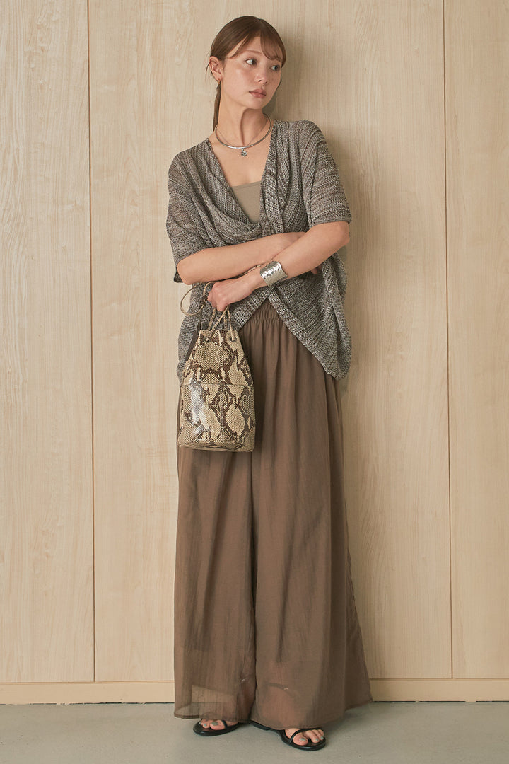 [SET]クロスドレープメランジニット+ウエストギャザーシアーワイドパンツ(2set)