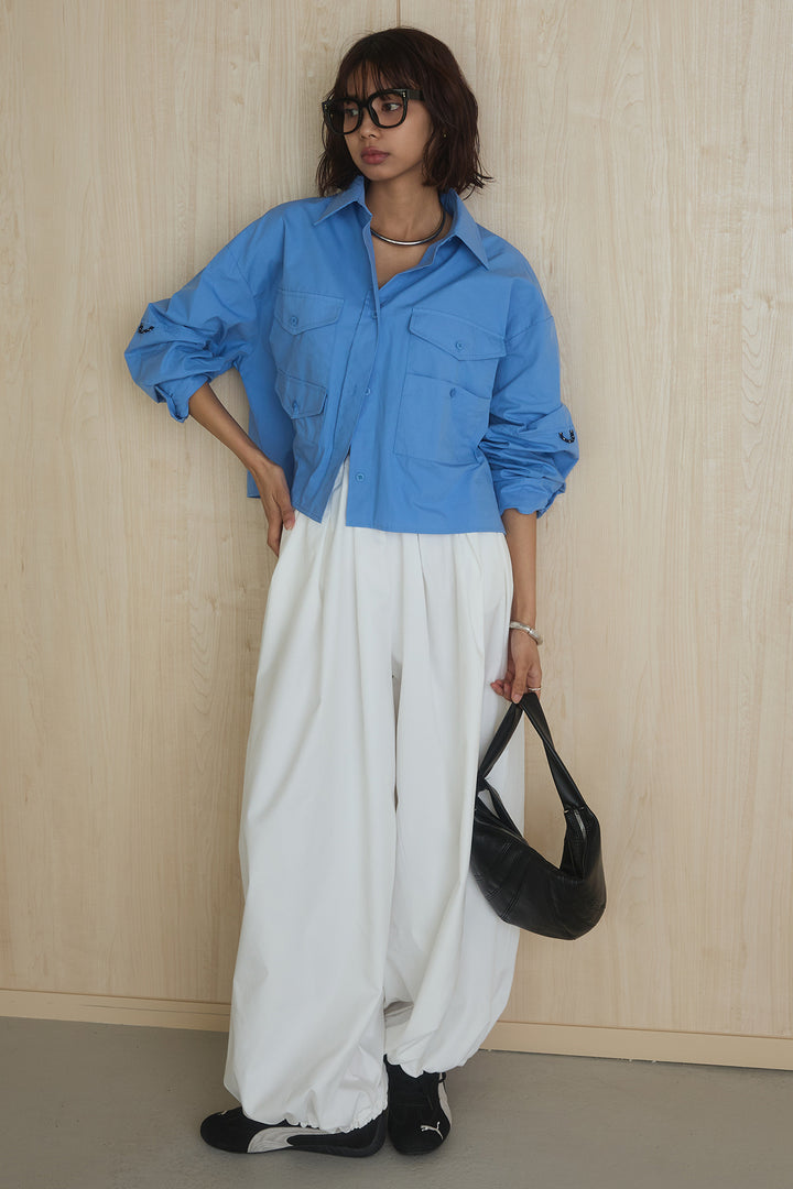 [SET]ビッグポケットシャツ+裾絞りワイドパンツ(2set)
