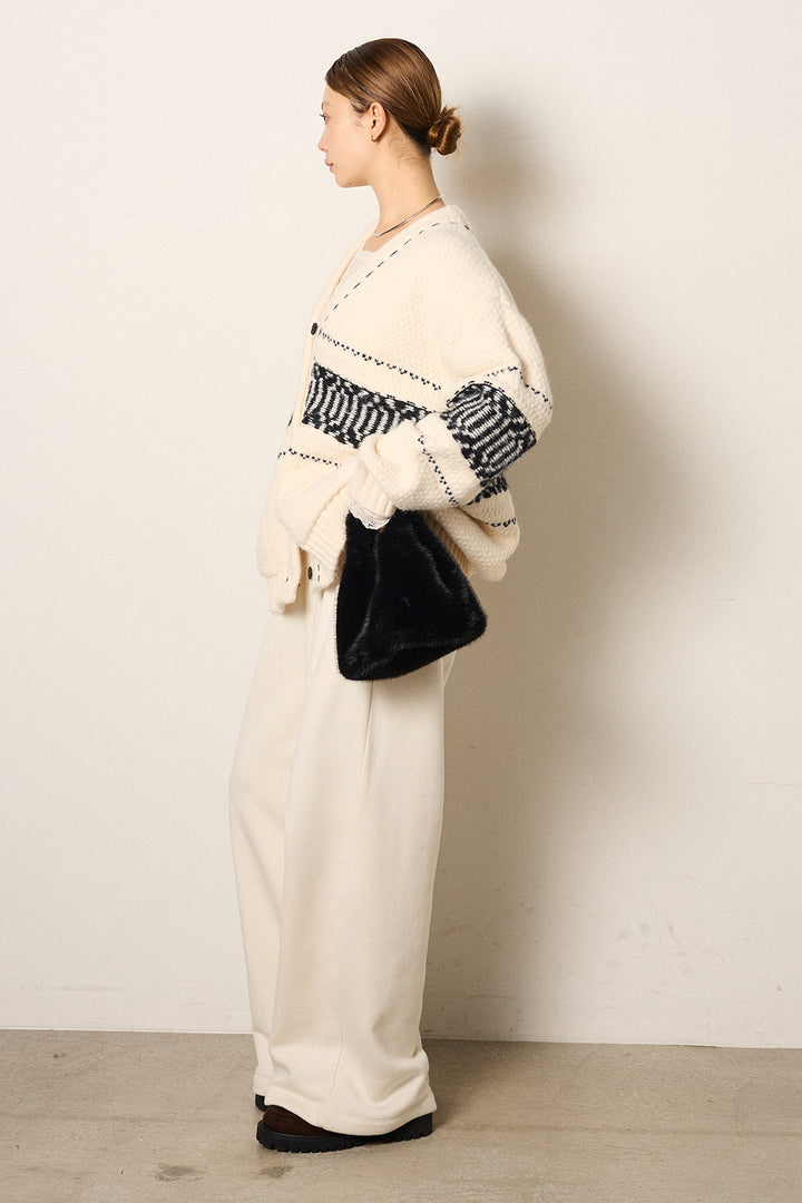 [SET]ライン柄ステッチニットカーディガン+2WAY袖コード刺繍クルーネックプルオーバー+裏起毛スウェットワイドパンツ(3set)
