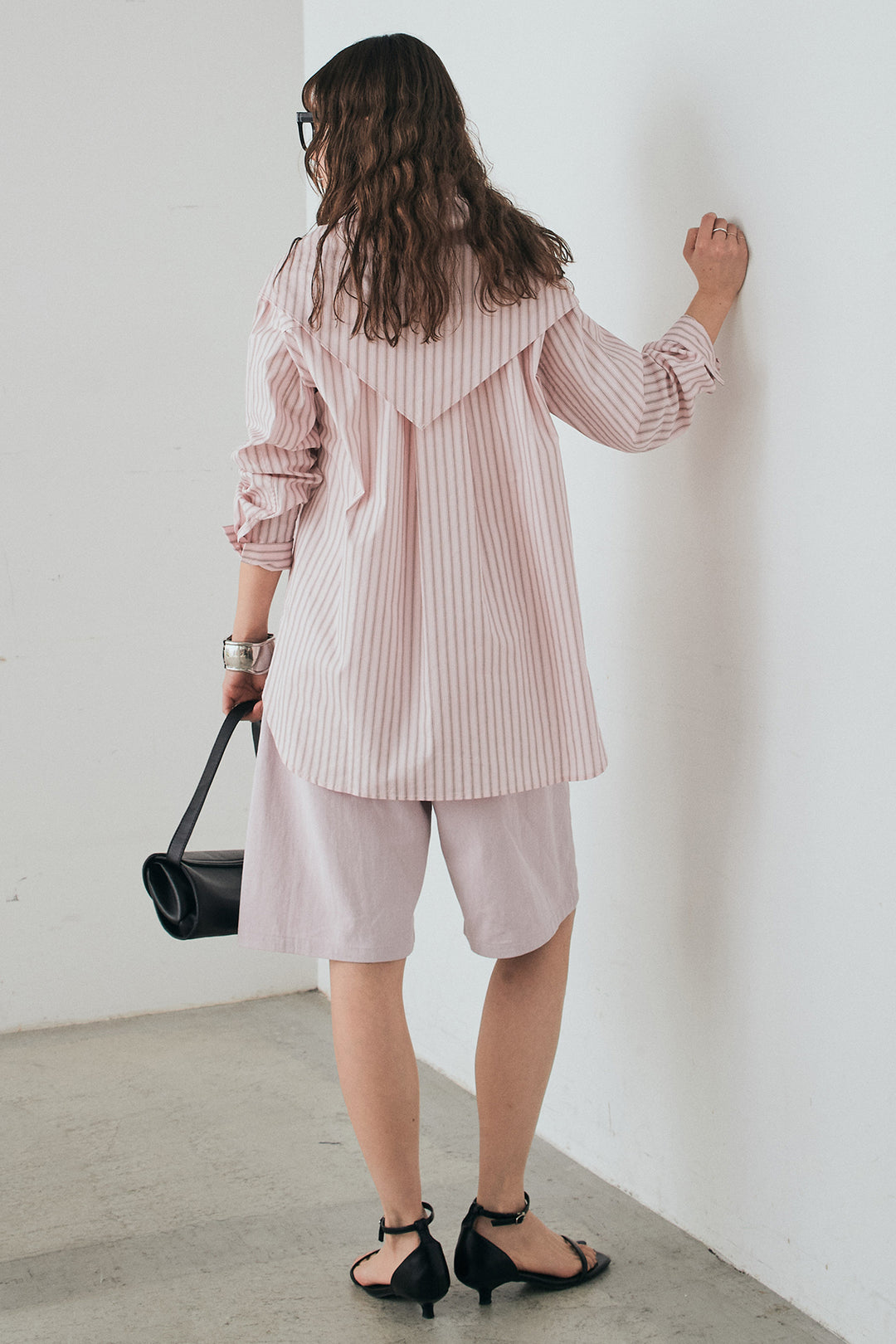 [SET]ランダムストライプスカーフ付きシャツ+デニムハーフパンツ(2set)