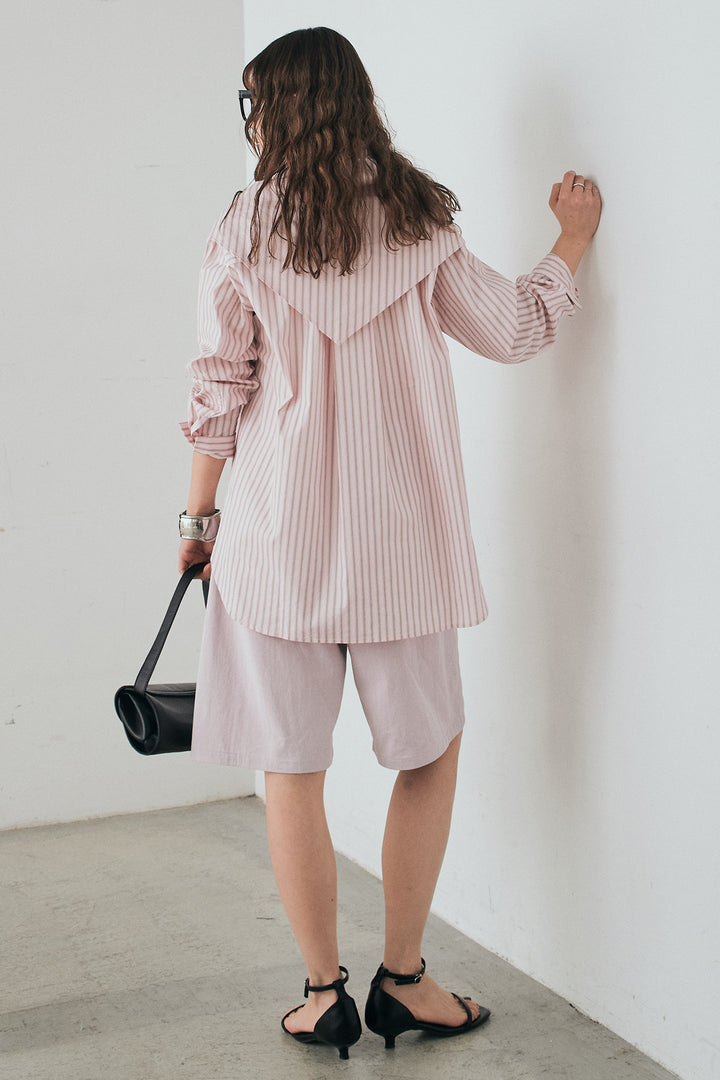 [SET]ランダムストライプスカーフ付きシャツ+デニムハーフパンツ(2set)