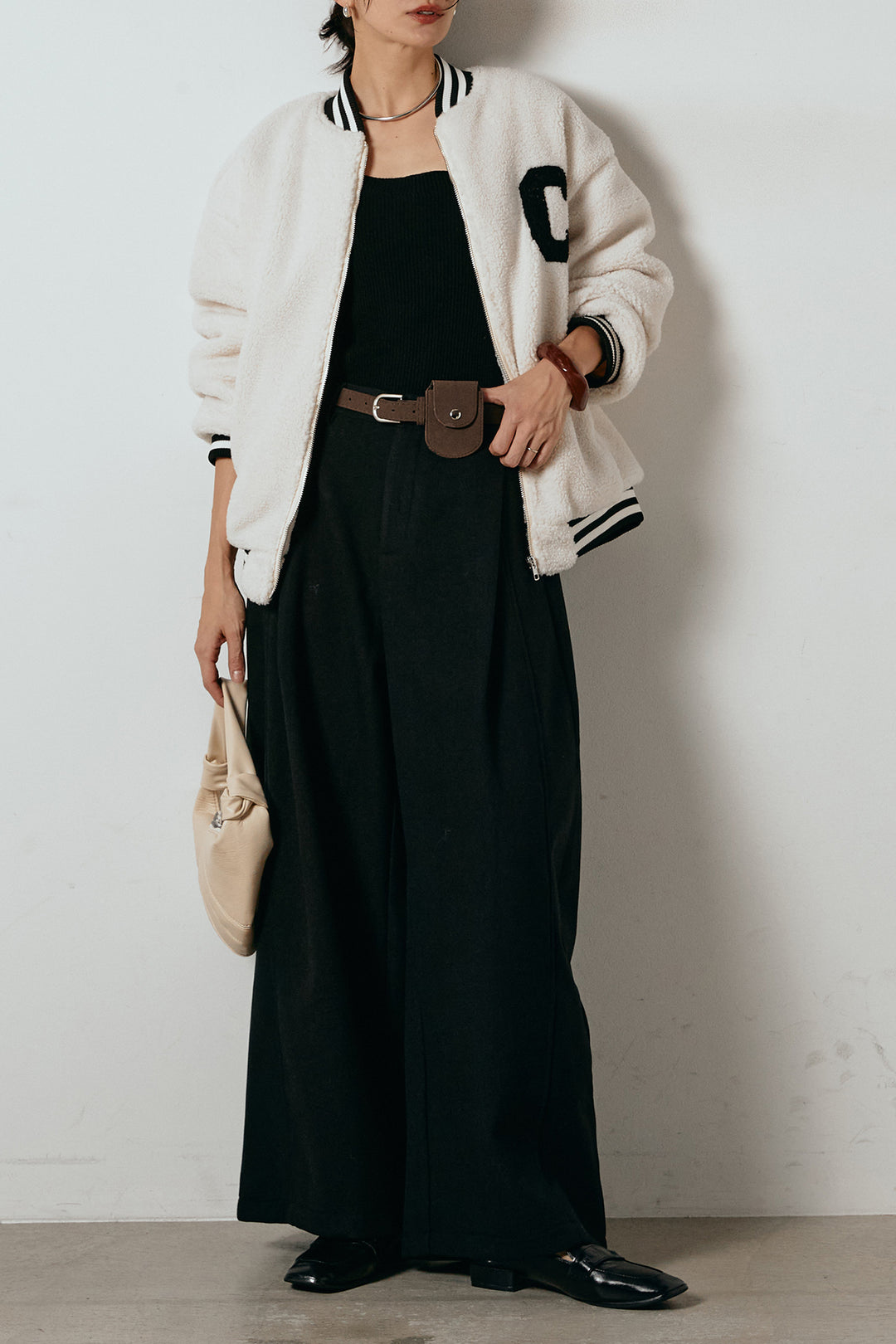 [SET]ロゴスタジャンボアブルゾン+ポーチベルト付きカーブパンツ(2set)