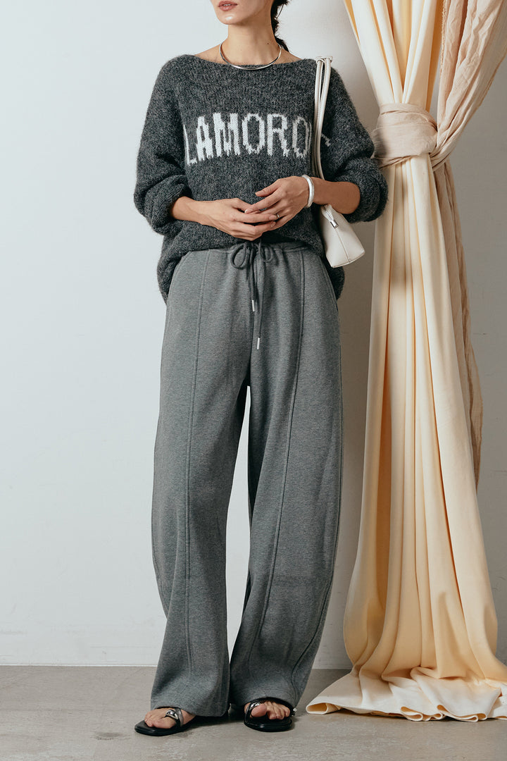 [SET]フロントロゴデザインニットトップス+スウェットワイドカーブパンツ(2set)