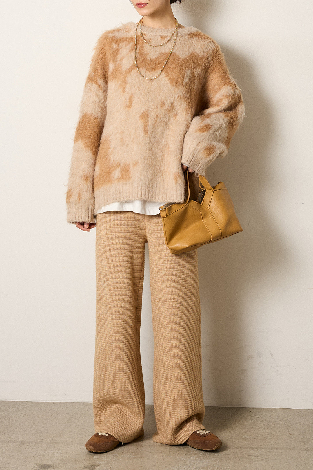 [SET]モヘアタッチマーブルニット+ワイドリブニットイージーパンツ(2set)