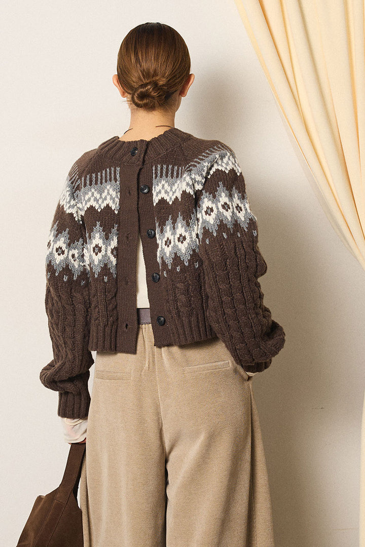 [SET]2WAY求心柄ジャガードショートカーディガン+2WAY袖コード刺繍クルーネックプルオーバー(2set)