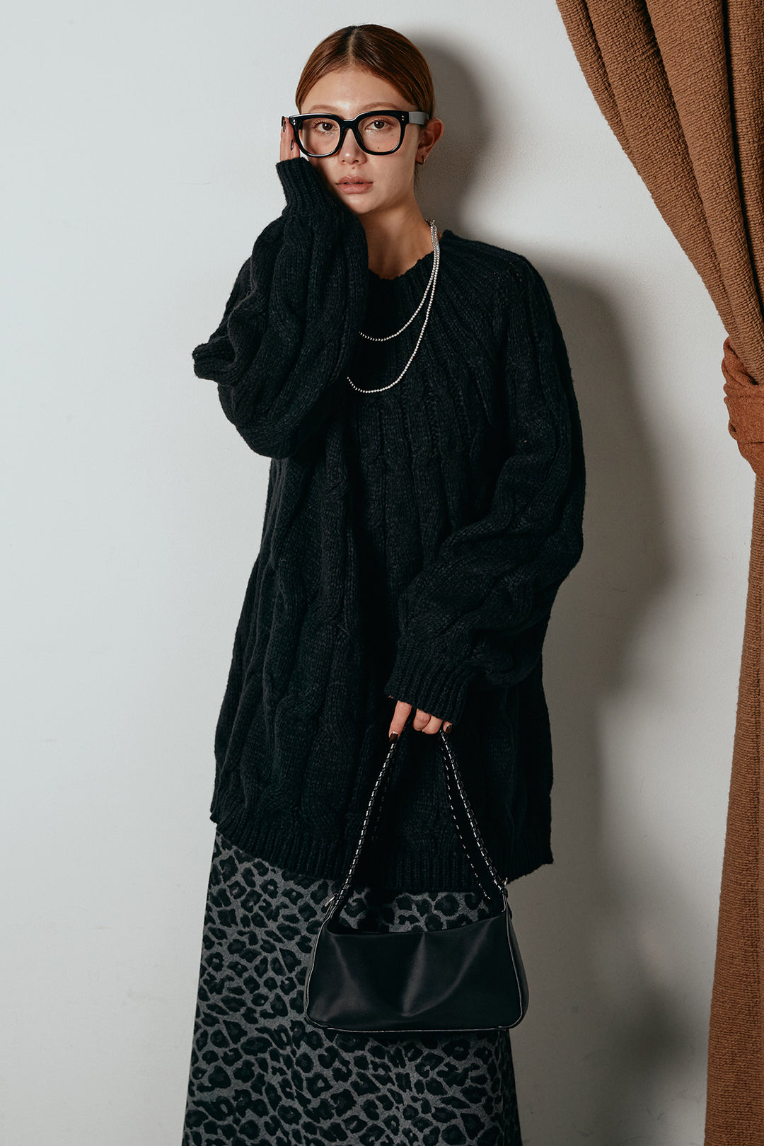 求心柄ニットトップス/ブラック