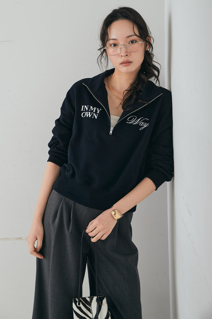 [SET]裏毛ロゴ刺繍ハーフZIPスウェット+斜めボタンタック入りスラックス(2set)