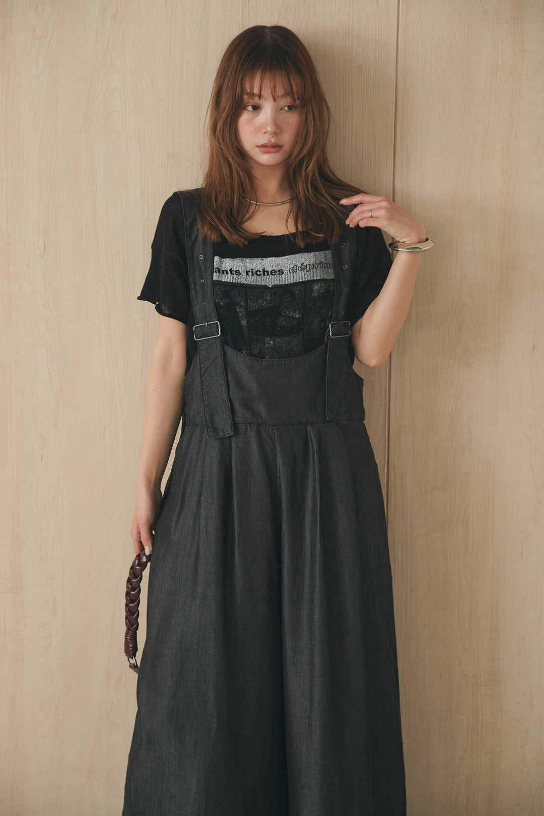 [SET]半袖モノトーングラフィックトップス+前後2WAYテンセルデニムサロペット(2set)