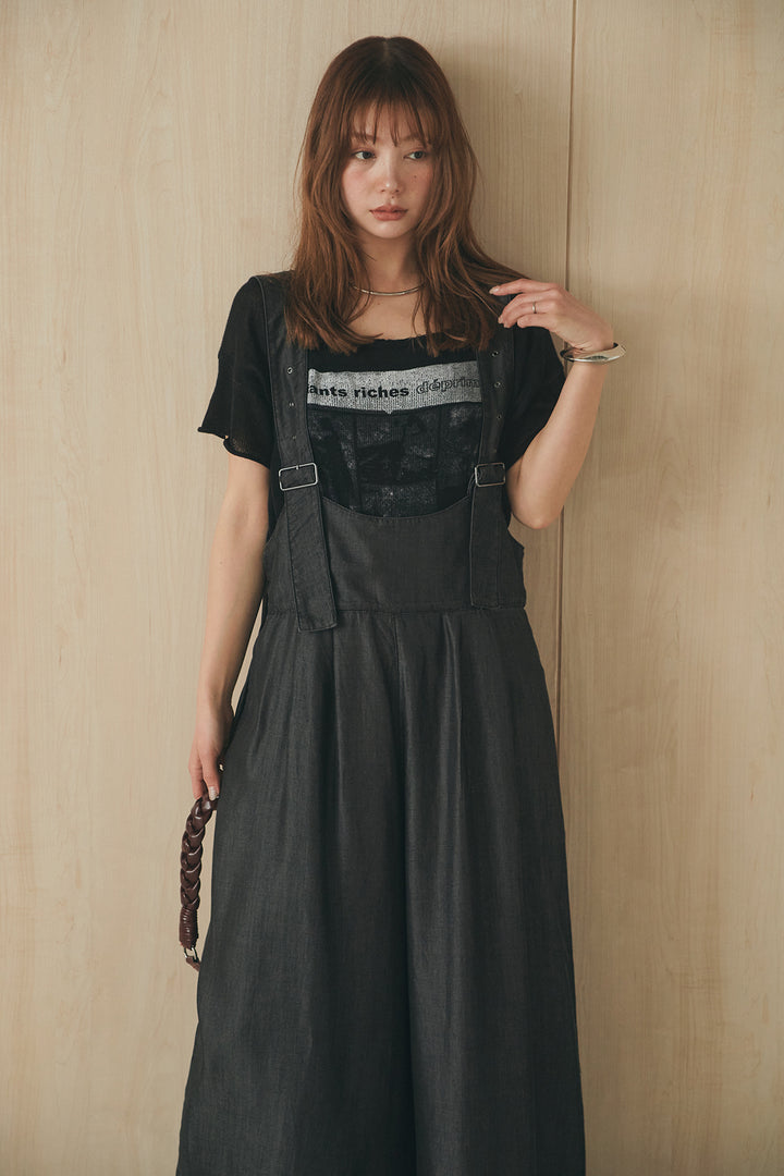 [SET]半袖モノトーングラフィックトップス+前後2WAYテンセルデニムサロペット(2set)