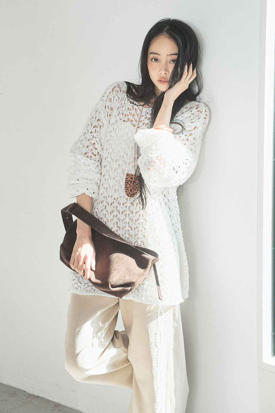 [SET]リラックスメッシュニットトップス+刺繡テープラインパンツ(2set)