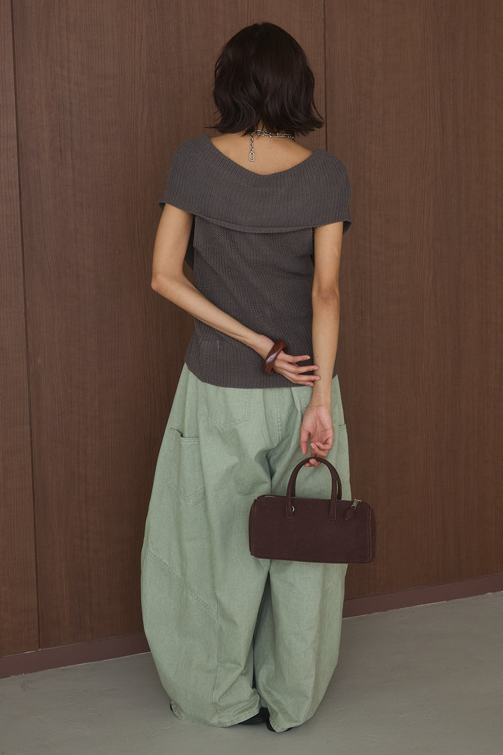 [SET]ビッグカラーボタンニットトップス+ベルト付きカラーデニムパンツ(2set)