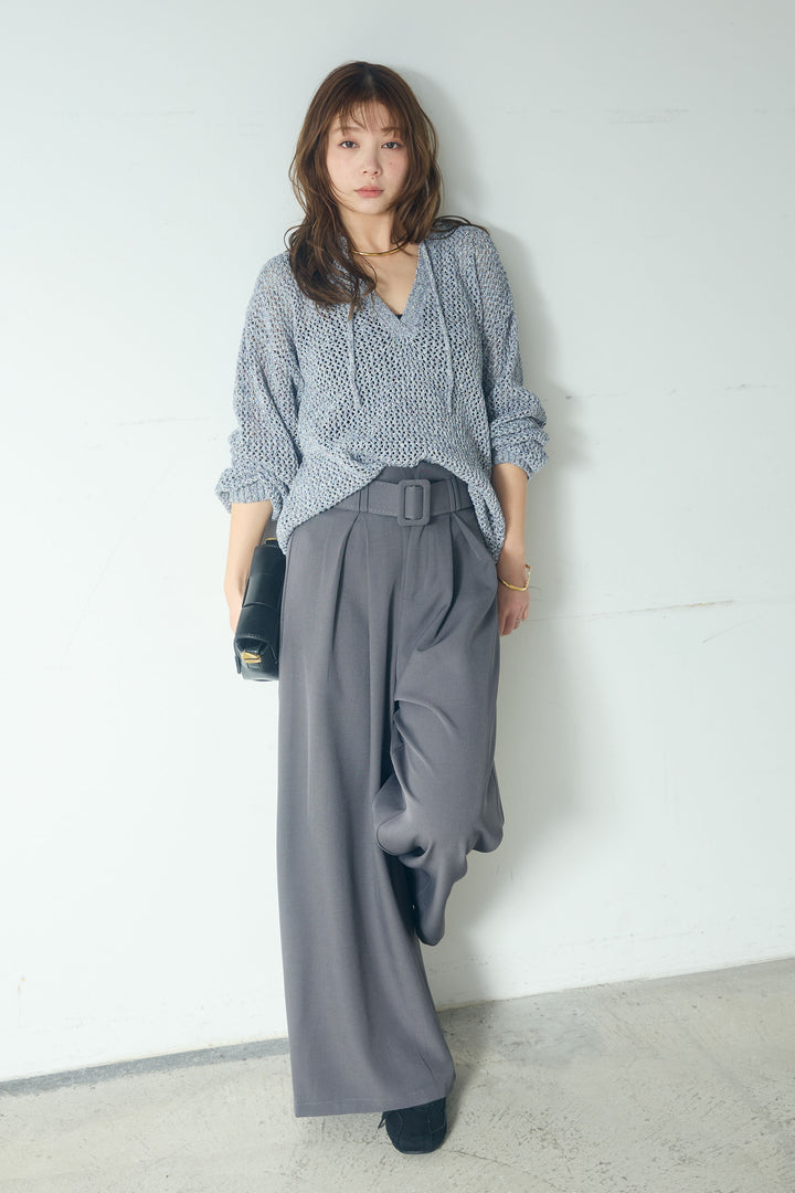 【即納】ミックスメッシュキーネックプルオーバー