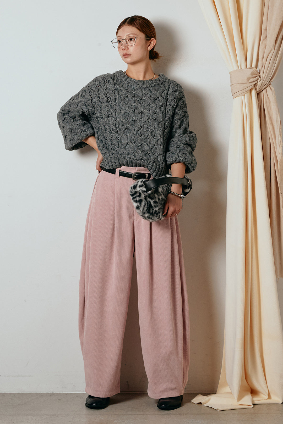 [SET]バルキーケーブルプルオーバー+コーデュロイサイドタックコクーンパンツ(2set)