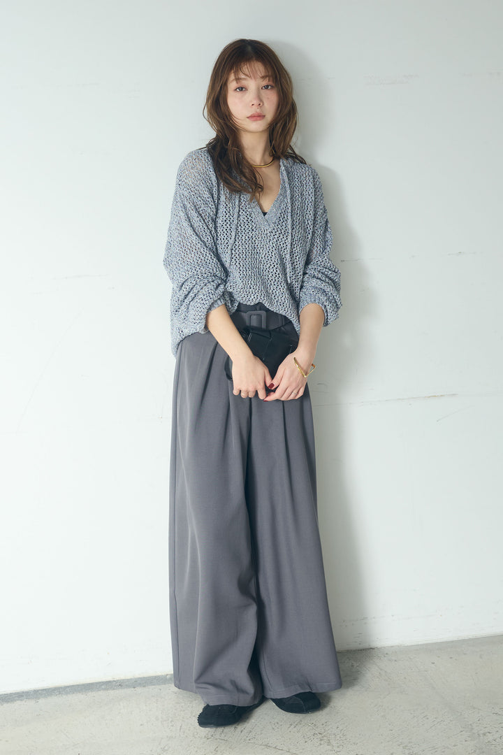 【即納】ミックスメッシュキーネックプルオーバー