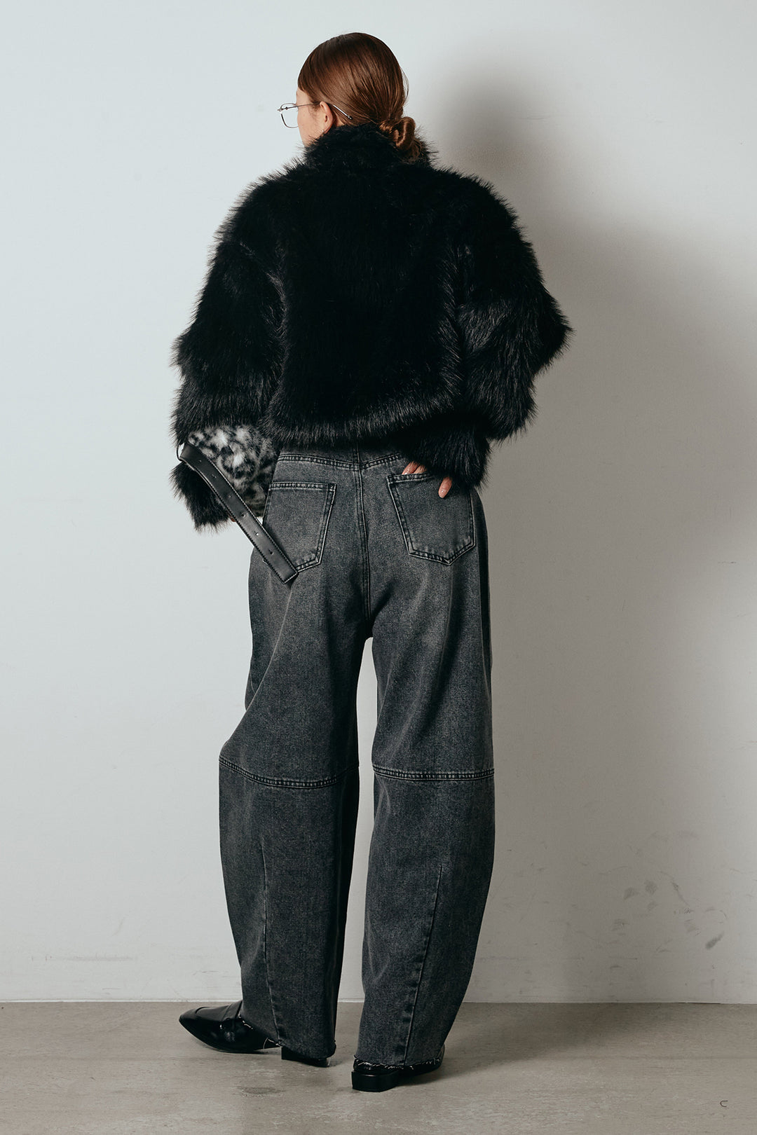 [SET]エコファーショート丈ブルゾン+加工デニムタックコクーンワイドパンツ(2set)