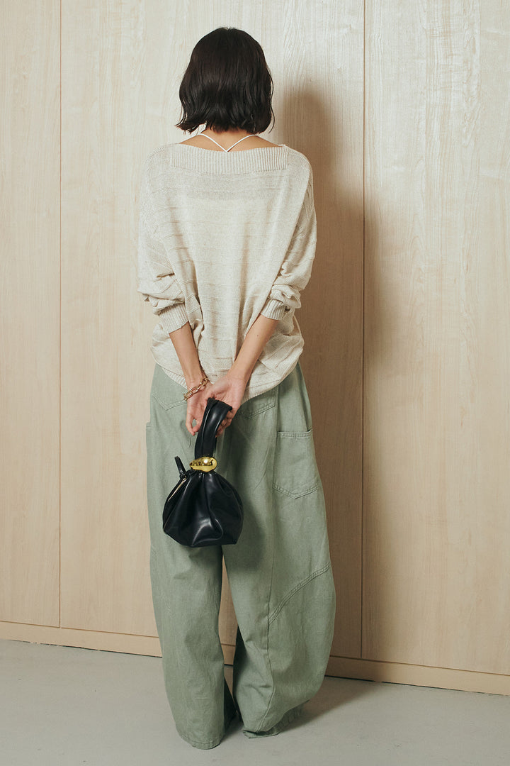 [SET]麻混リラックスニットトップス+ベルト付きカラーデニムパンツ(2set)