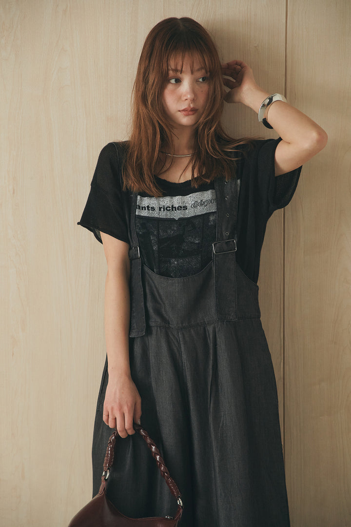 [SET]半袖モノトーングラフィックトップス+前後2WAYテンセルデニムサロペット(2set)