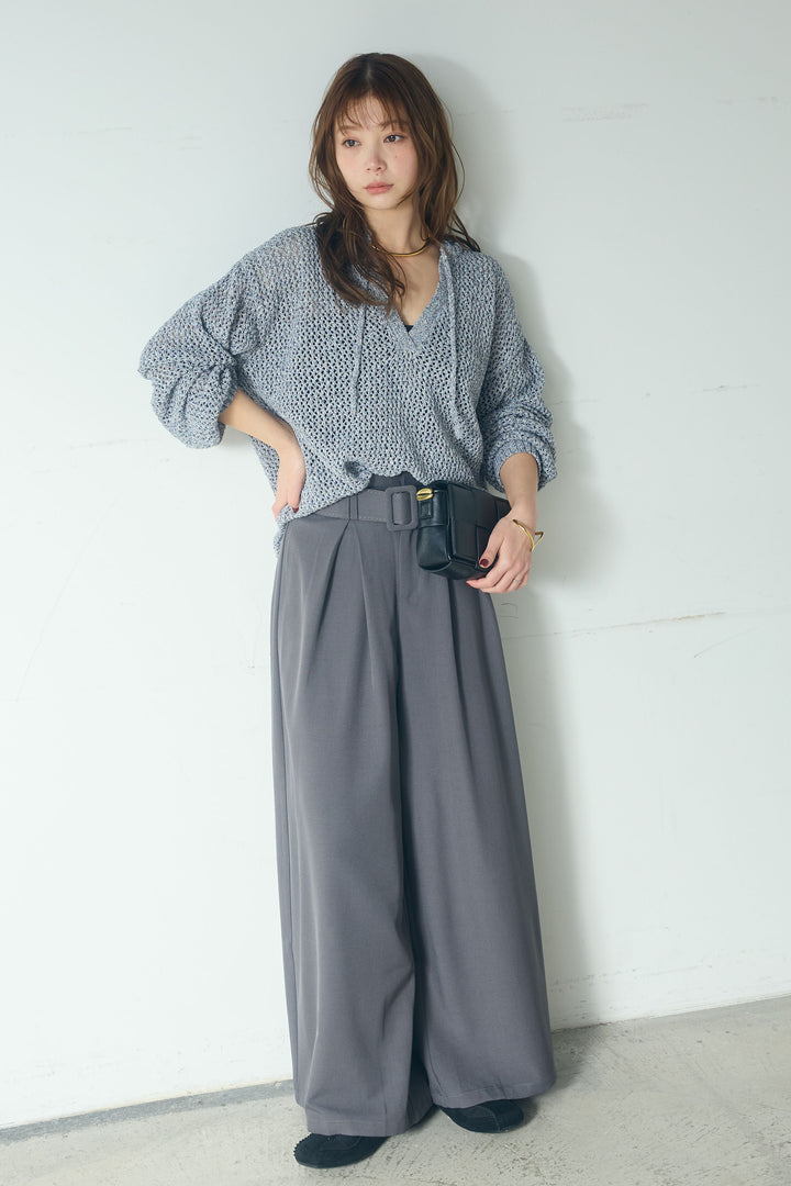 【即納】ミックスメッシュキーネックプルオーバー