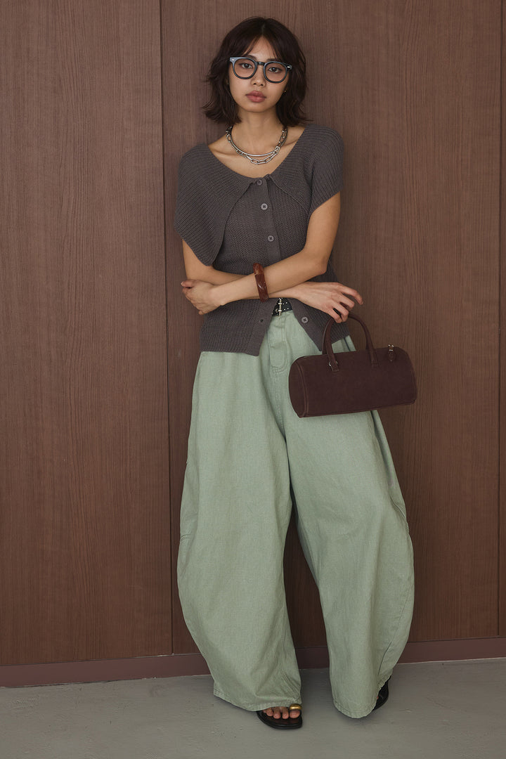 [SET]ビッグカラーボタンニットトップス+ベルト付きカラーデニムパンツ(2set)