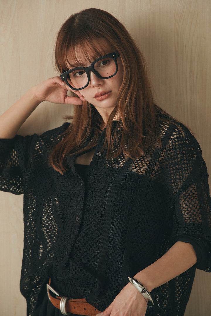 [SET]長袖襟付きレースシャツ+ポケットタックフォルムパンツ(2set)