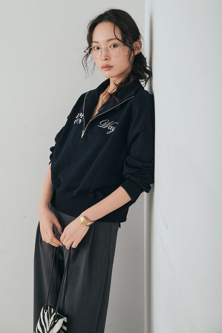 [SET]裏毛ロゴ刺繍ハーフZIPスウェット+斜めボタンタック入りスラックス(2set)