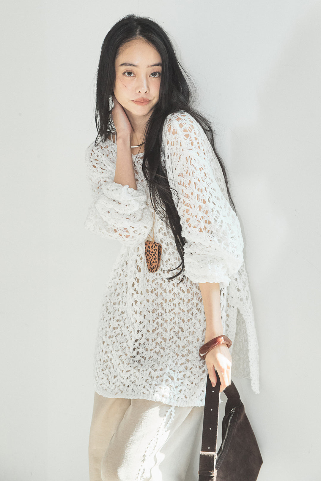 [SET]リラックスメッシュニットトップス+刺繡テープラインパンツ(2set)