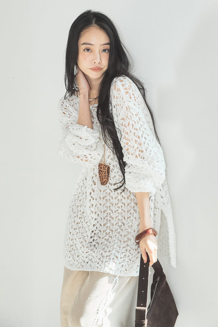 [SET]リラックスメッシュニットトップス+刺繡テープラインパンツ(2set)