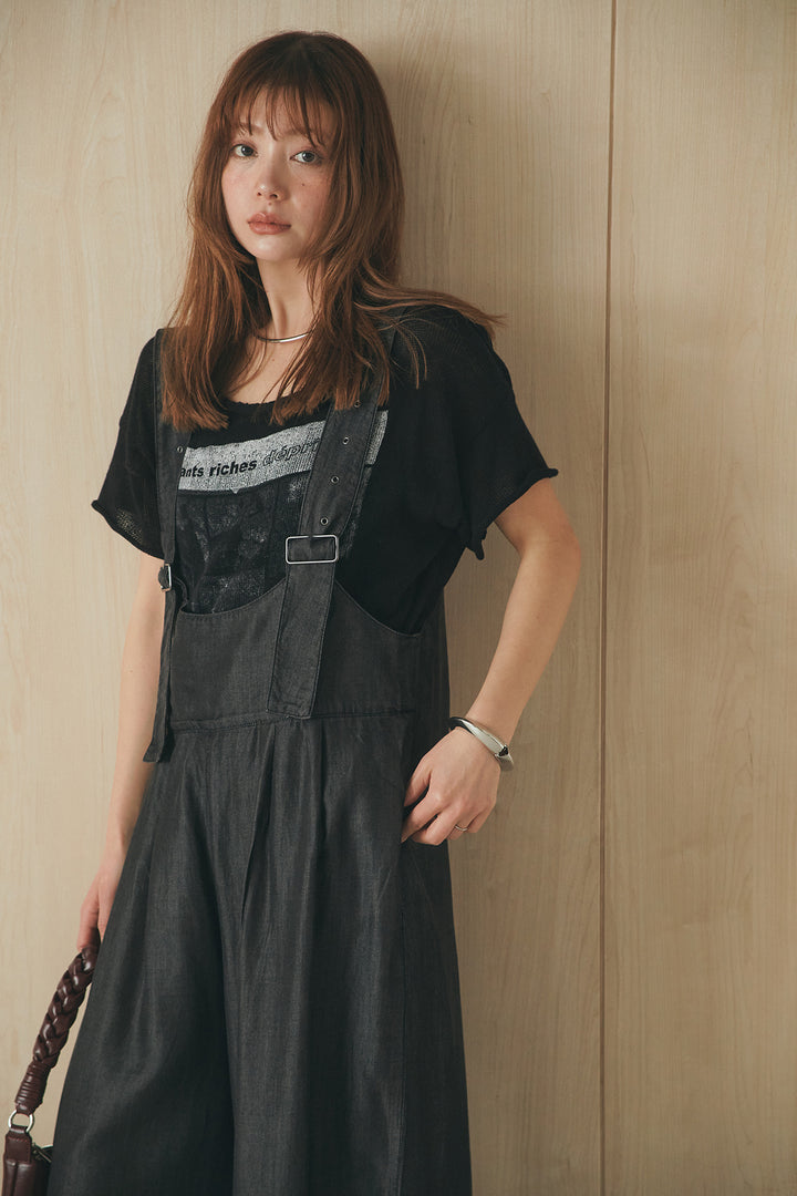 [SET]半袖モノトーングラフィックトップス+前後2WAYテンセルデニムサロペット(2set)