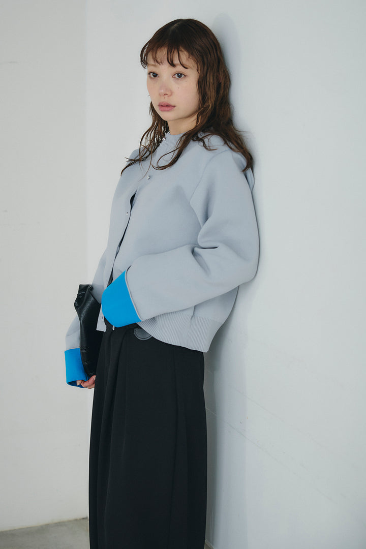 [SET]リバーシブル配色ニットカーディガン+ベルト付きツータックワイドパンツ(2set)