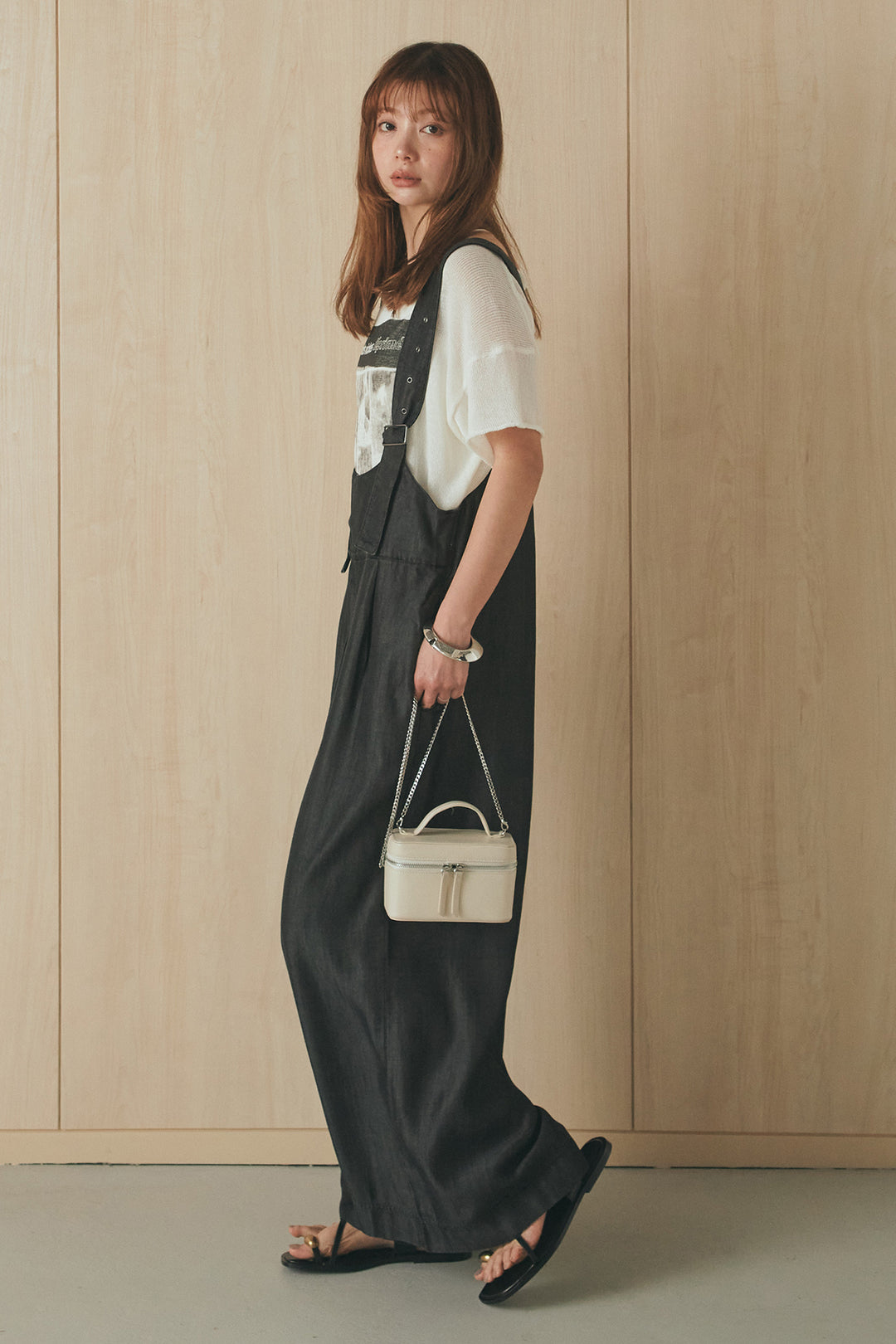 [SET]半袖モノトーングラフィックトップス+前後2WAYテンセルデニムサロペット(2set)
