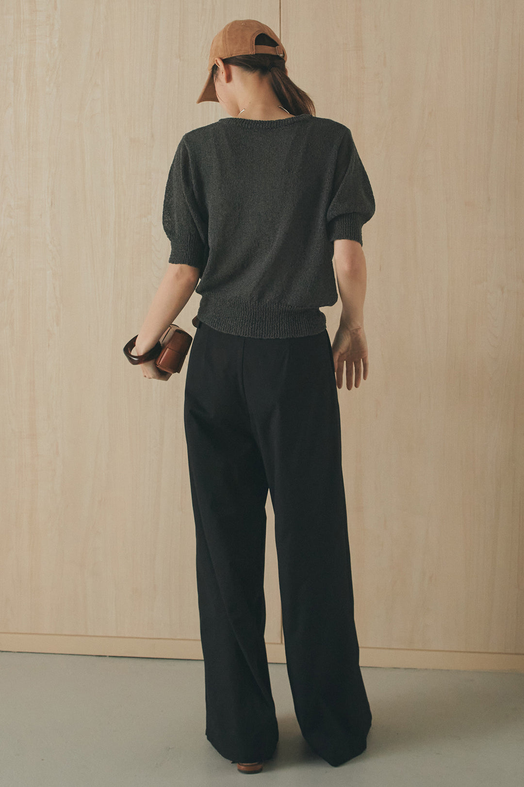 [SET]フロントテープデザイン半袖カーディガン+ベルトループデザインハイウエストタックパンツ(2set)