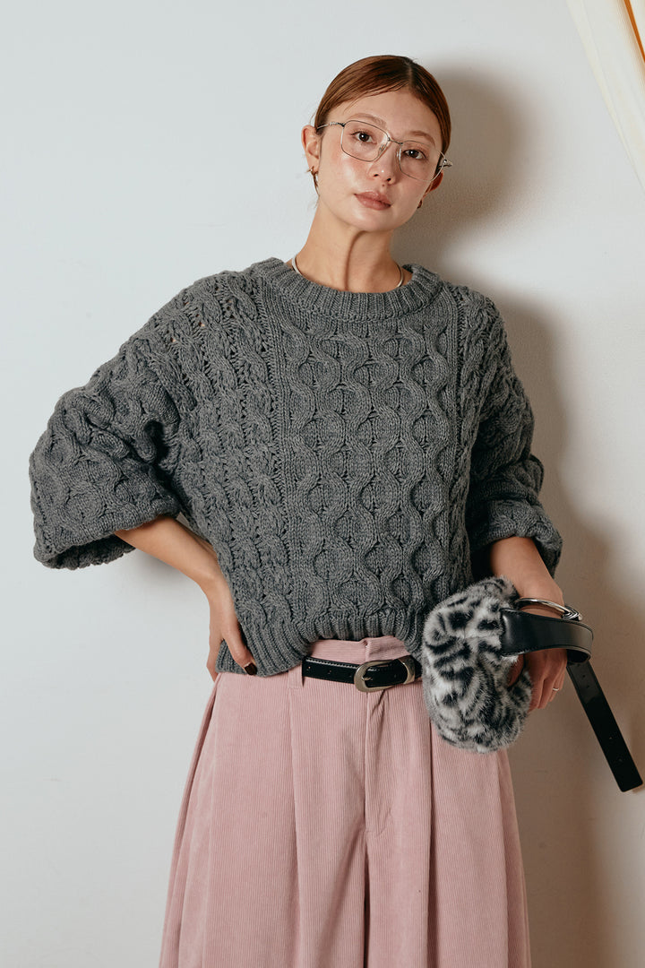 [SET]バルキーケーブルプルオーバー+コーデュロイサイドタックコクーンパンツ(2set)