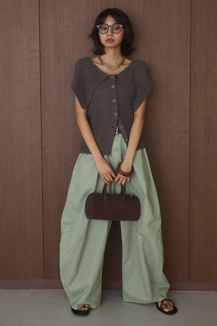 [SET]ビッグカラーボタンニットトップス+ベルト付きカラーデニムパンツ(2set)