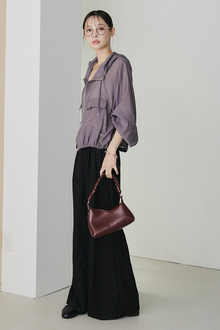 [SET]裾ドロストシアーWジップフーディーブルゾン+ウエスト折り返しワイドパンツ(2set)